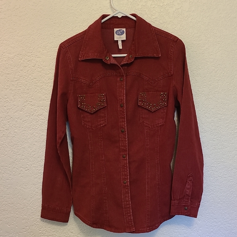 DG2 Diane Gilman Cranberry Denim Shirt/Jacket, Size M